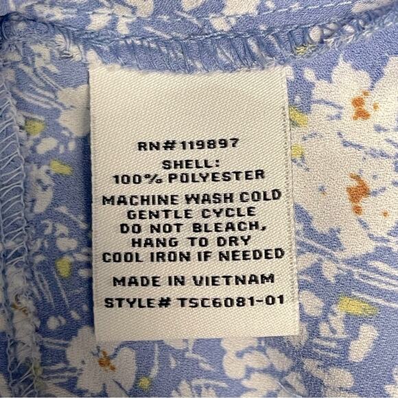 Eclair square neck blouse top ruffle bohemian blue lightweight floral Sz Large - Picture 5 of 5